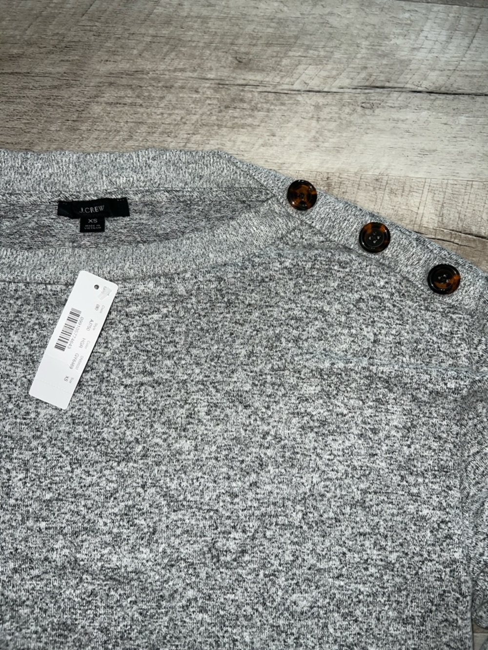NEW J. Crew Heather Gray Sweater with Button Details - Picture 2 of 6